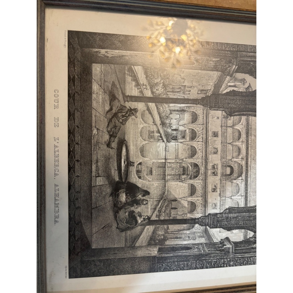 Girault de Prangey Cour de l'Alberca Alhambra Framed Lithograph Print Madrid Sp.